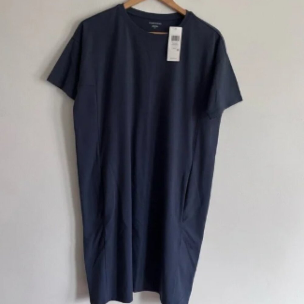 Eileen Fisher S20J1-D5081M Minimalist CORGANIC COTTON OCEAN JEWEL NK DRESS